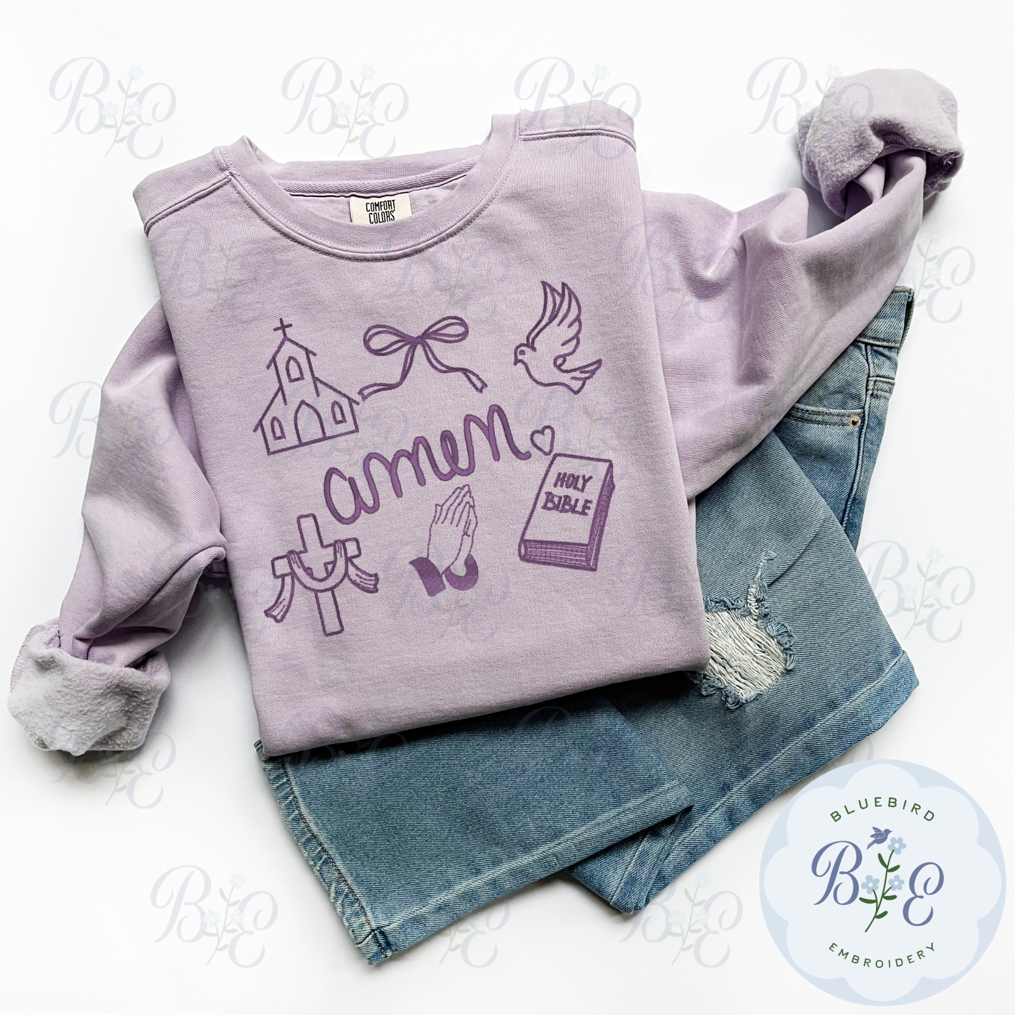 Amen Christian Icons Embroidered Crewneck