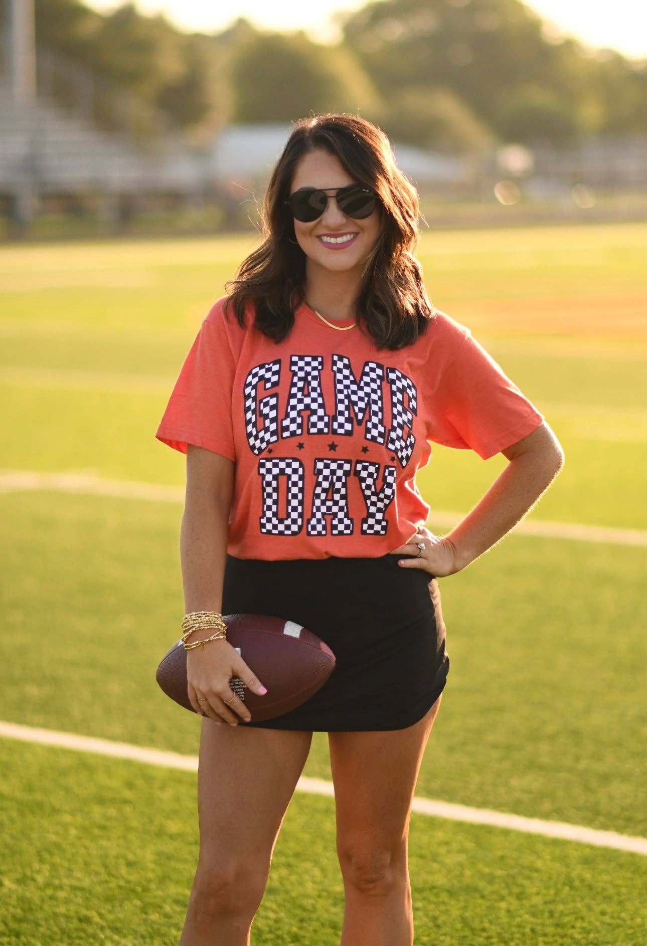Orange Checkered Game Day Tee - Bluebird Embroidery
