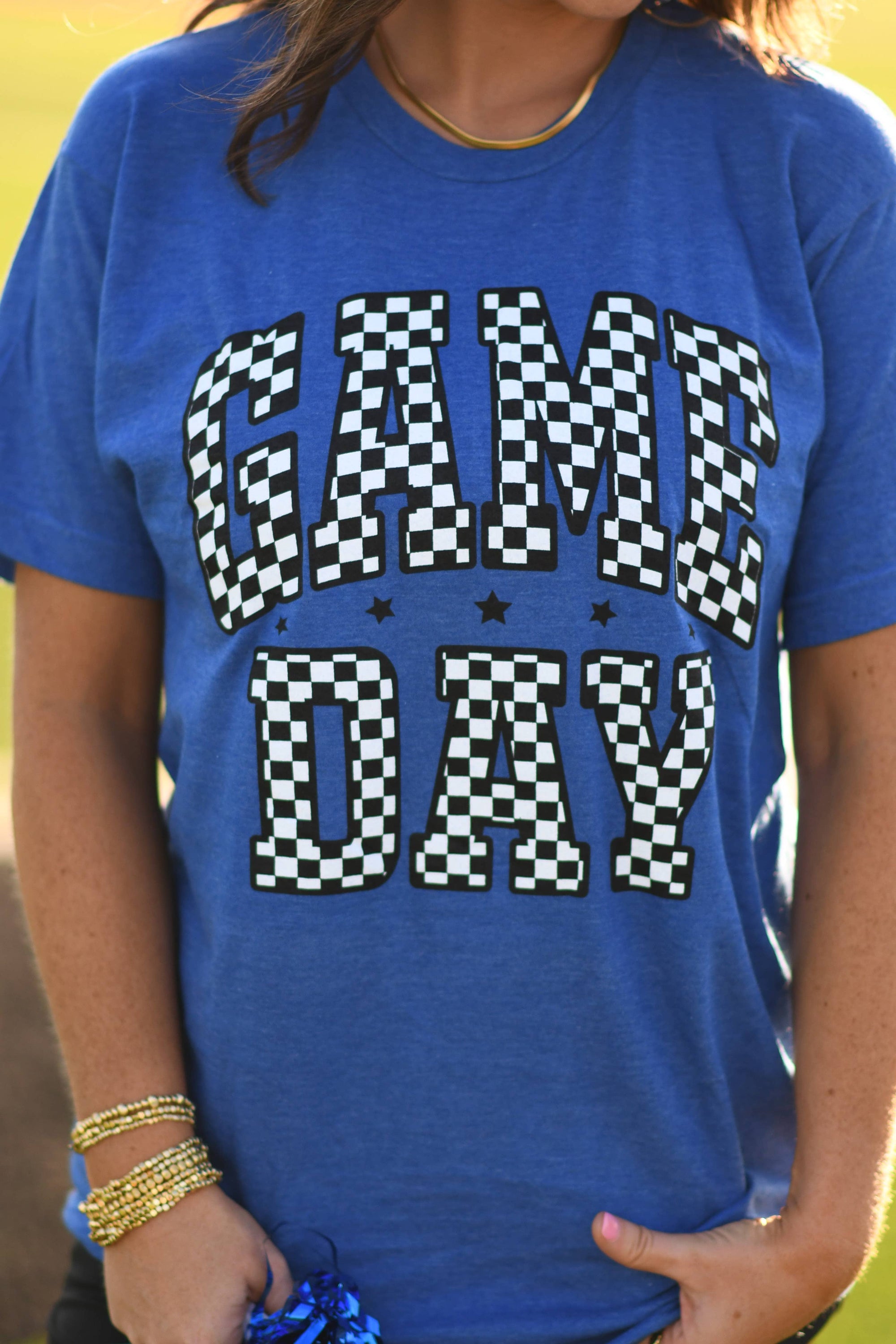 Royal Blue Checkered Game Day Tee - Bluebird Embroidery
