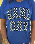 Royal Blue Checkered Game Day Tee - Bluebird Embroidery