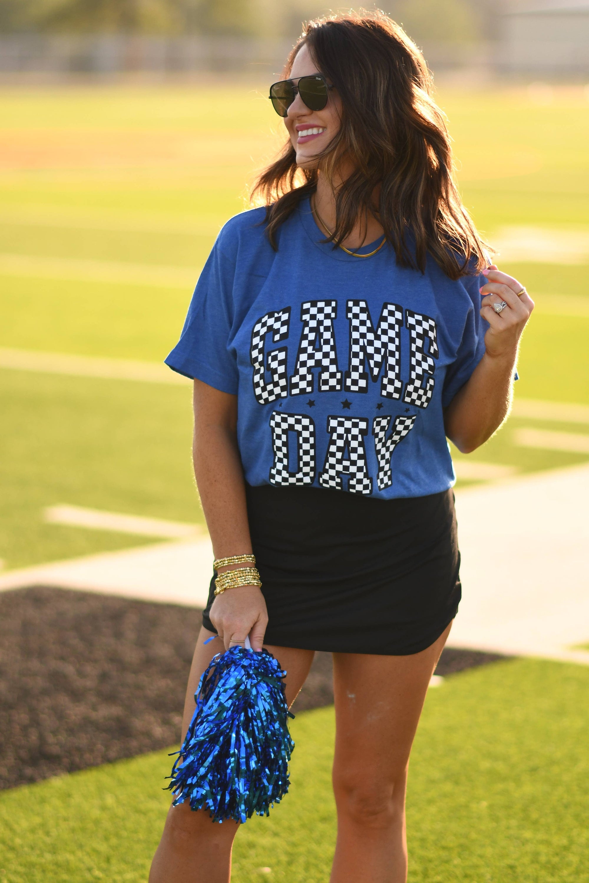 Royal Blue Checkered Game Day Tee - Bluebird Embroidery