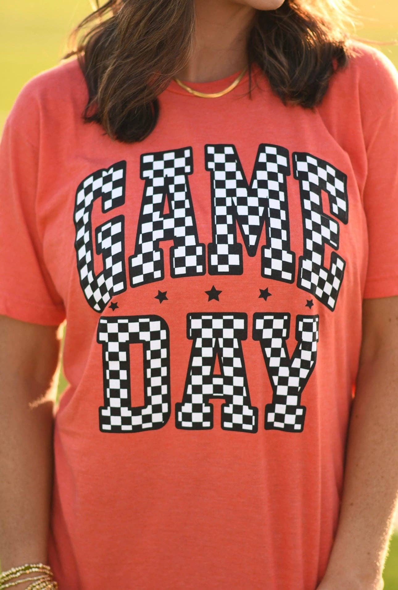 Orange Checkered Game Day Tee - Bluebird Embroidery