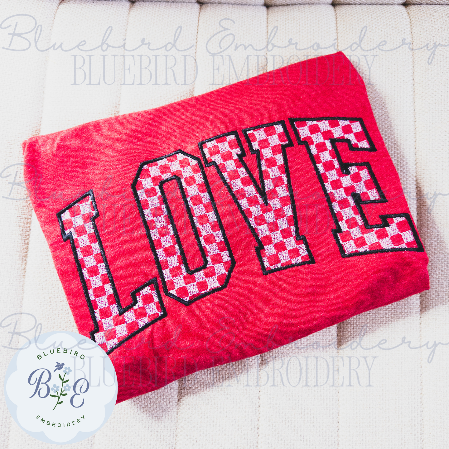 LOVE Checkered Sketch Digital Embroidery Design