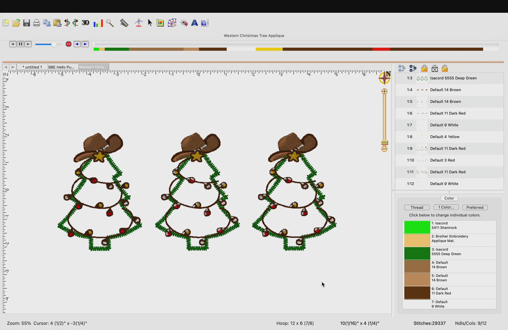 Cowboy Christmas Tree Trio Digital Applique Embroidery Design