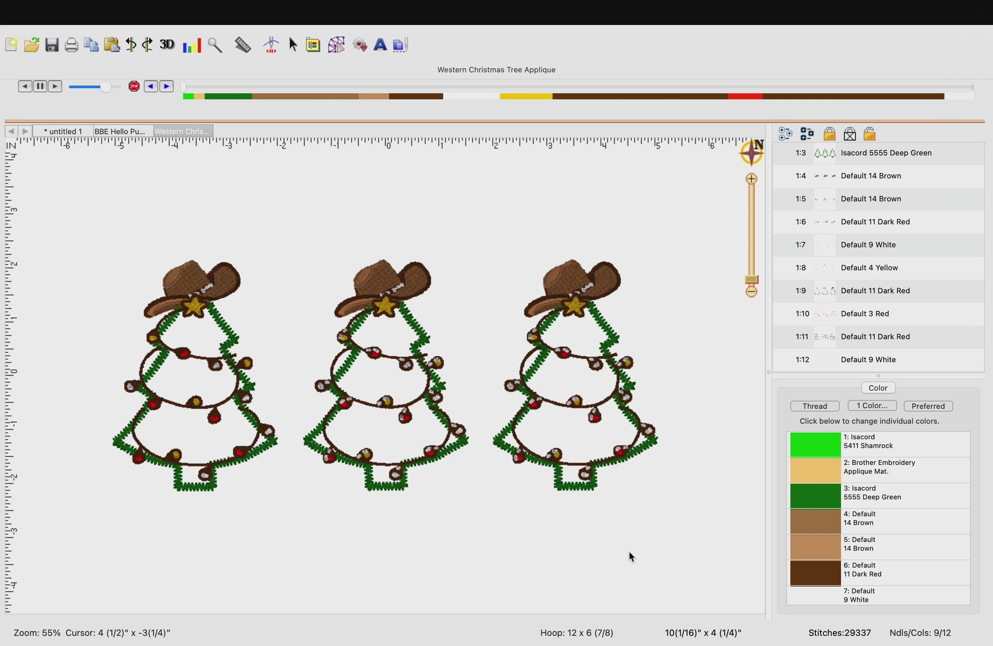 Cowboy Christmas Tree Trio Digital Applique Embroidery Design